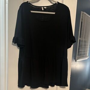Cato Black Short Sleeve Ruffle Peplum Tunic